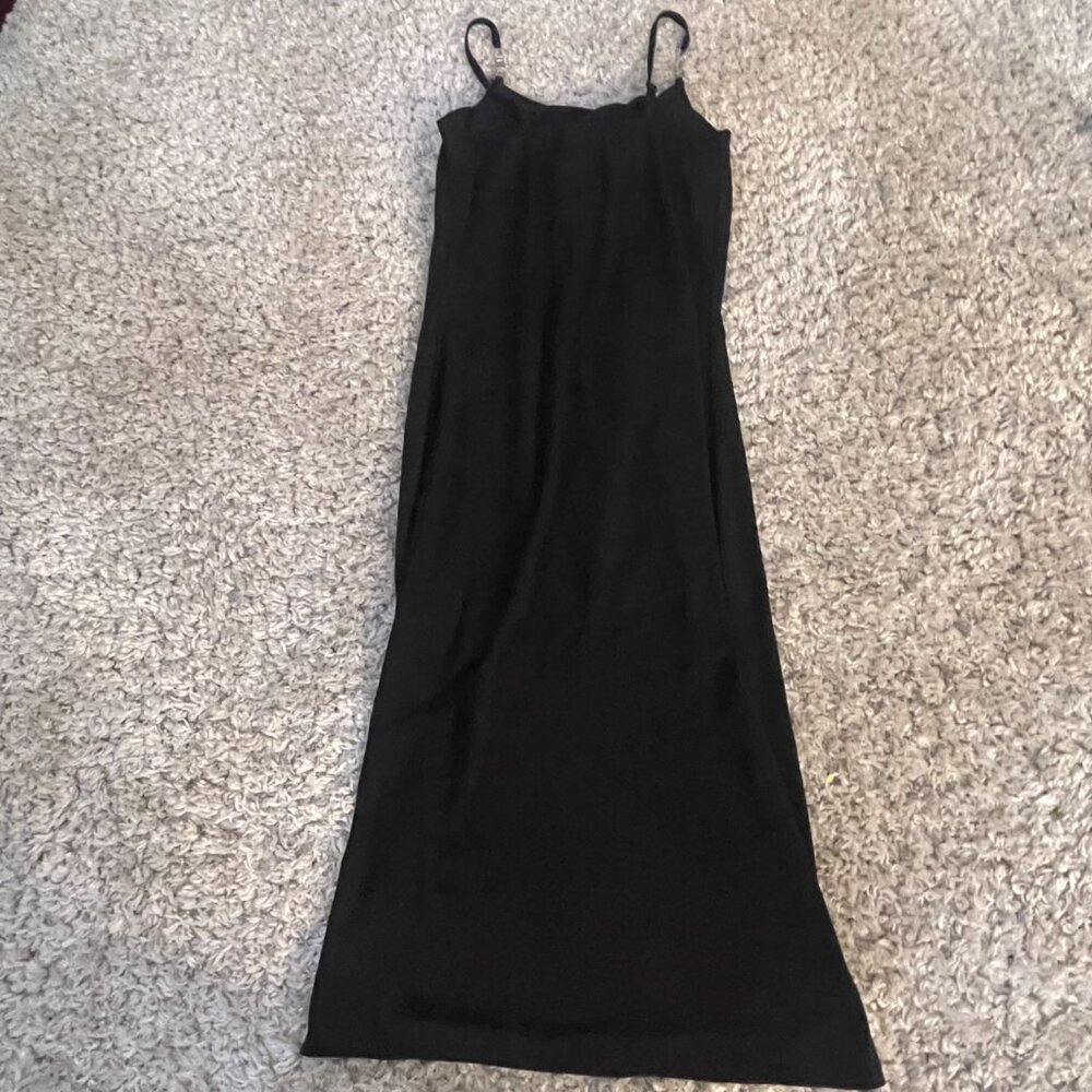 Planet Gold Black Satin Slip Dress XS Minimalist Midi - Picture 7 of 8